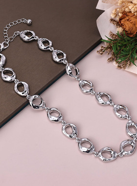 简约金色椭圆链条项链毛衣链套装