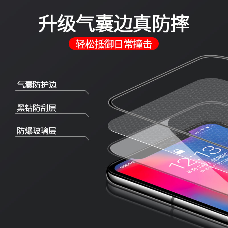 适用苹果15promax钢化膜14plus气囊防爆13全屏防窥膜iphone13pro气囊手机膜苹果12promax钢化膜iphone11pro防