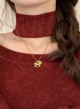 迷度碎冰冰小马钱币锁骨链本命年