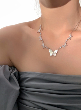 天然贝母蝴蝶项链女轻奢锁骨链