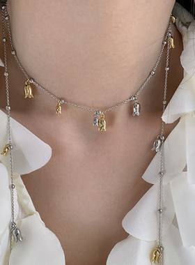 气质高级灵动铃兰花超长双层项链