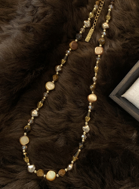 天然虎眼石串珠项链不规则锁骨链
