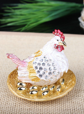 合金珐琅彩纯手工艺品会销开业商务礼品母鸡金蛋家居如意摆件