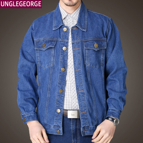 棉质牛仔夹克男春秋季厚款男士外套中年爸爸装牛仔褂工作服上衣男 - 图2