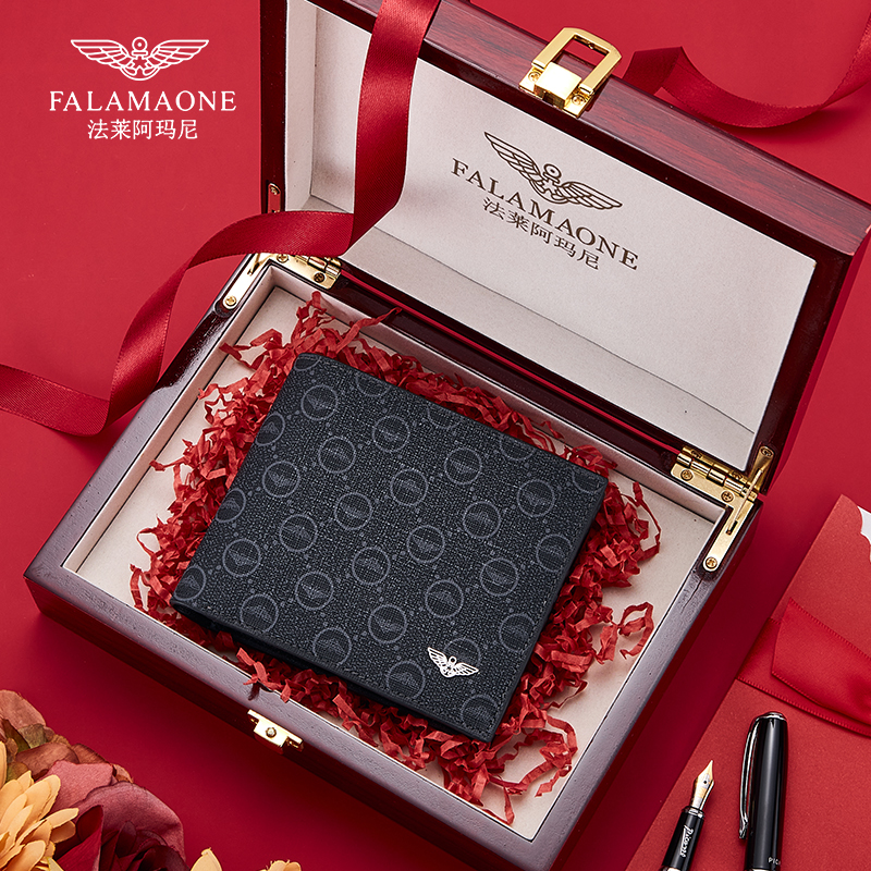 法莱阿玛尼钱包男款2024新款正品奢侈品牌短款皮夹生日礼物送男友 - 图0