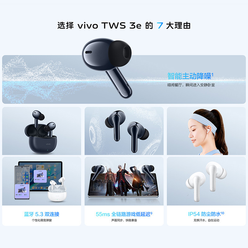 vivo TWS 3e无线蓝牙耳机原装vivotws3e长续航降噪tws3e tws4 3i - 图0