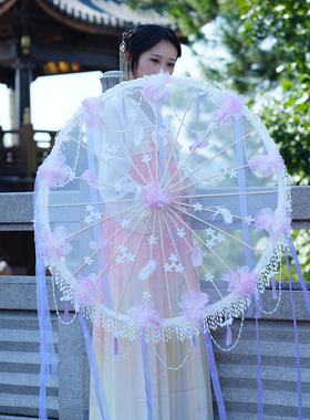 新款古风汉服手持花伞唯美羽毛伞