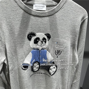 杰克琼斯 秋冬季男青年毛衣卡通熊猫织花棉山羊绒针织衫221424030