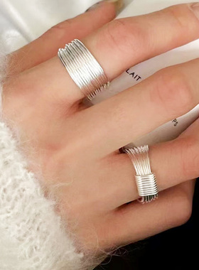 纯银多层丝线缠绕戒纯食指戒指