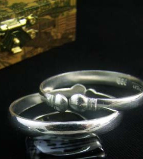 文泽百岁银坊 宝宝珠子银手镯99 银 手镯脚镯手工定制手环NO1407