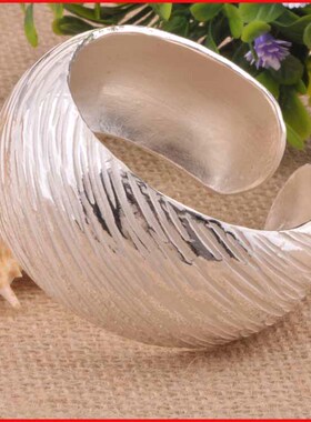 宽窄条纹定做足银手镯