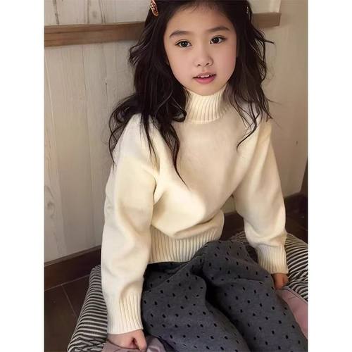 女童半高领套头毛衣2025秋冬新款小女孩洋气中大童加厚针织打底衫 - 图2