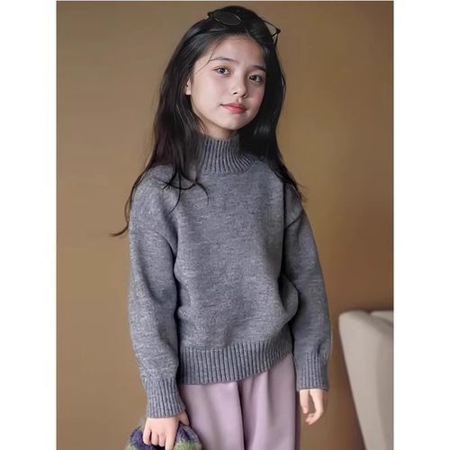 女童半高领套头毛衣2025秋冬新款小女孩洋气中大童加厚针织打底衫 - 图3