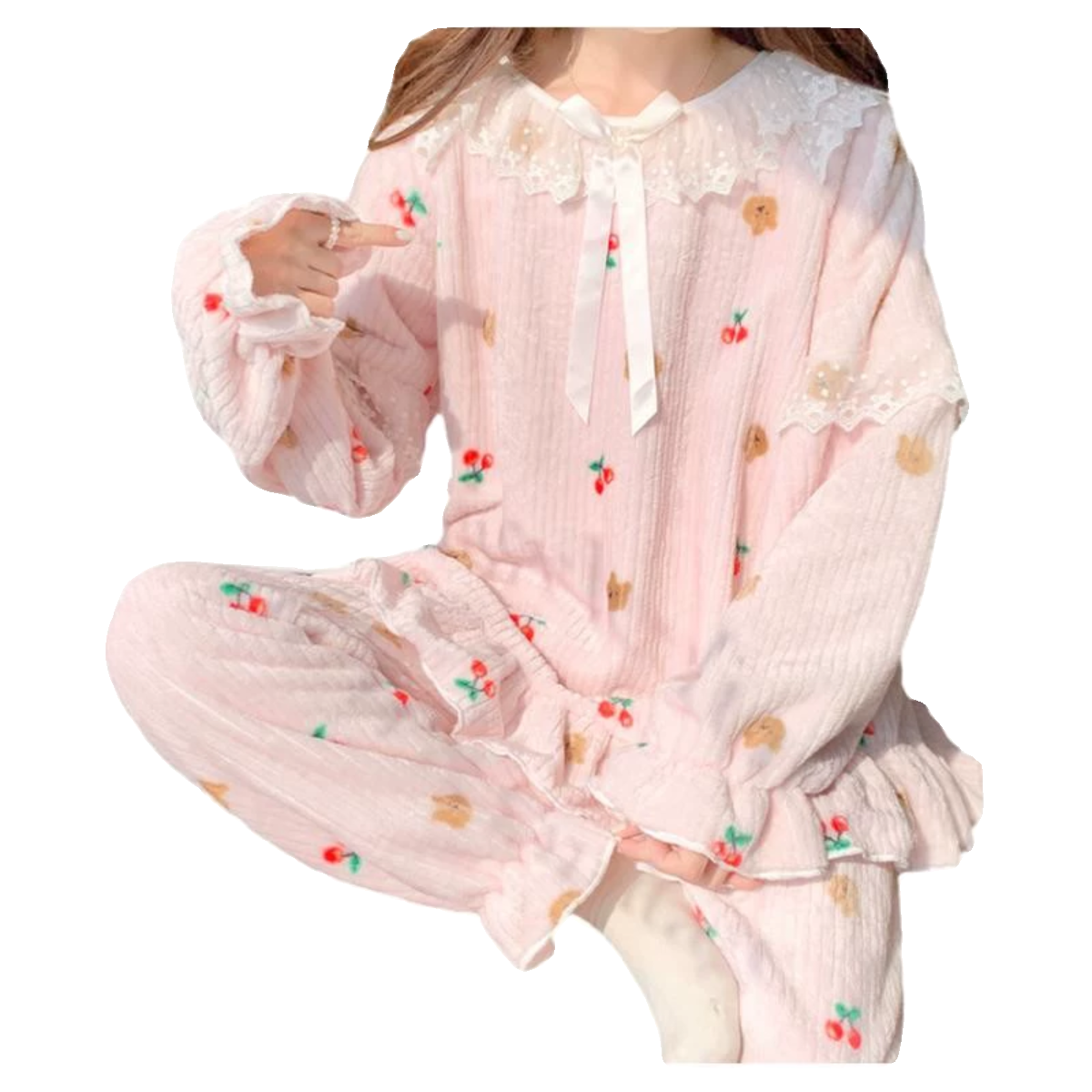 睡衣女冬天可爱甜美学生法兰绒加厚家居服冬季珊瑚绒秋冬女士套装 - 图3