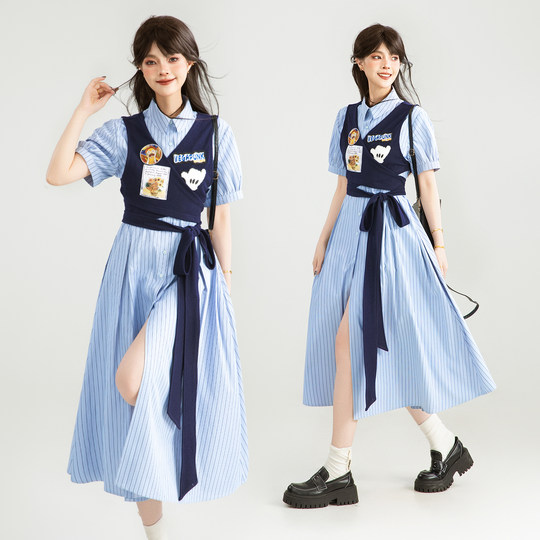 KEIKO fake two-piece preppy shirt dress