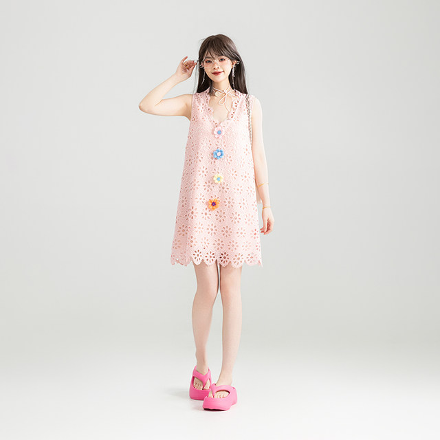 KEIKO three-dimensional tie flower hollow hook pattern dress