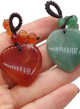 跨境玛瑙水晶石30mm爱心编织钥匙扣挂件 多种心形天然石桃心吊坠