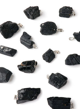 天然黑碧玺原石吊坠 不规则吊坠随形电气石矿石标本项链跨境厂家