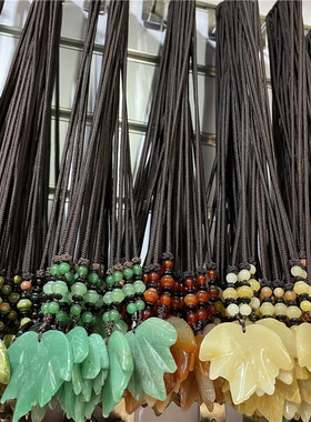 编织天然水晶玛瑙雕刻枫叶项链民族风男女毛衣链编织玉石项链跨境