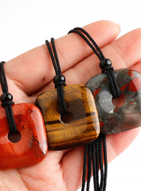 天然水晶半宝石 紫水晶30mm无事四方平安扣项链编织吊坠跨境