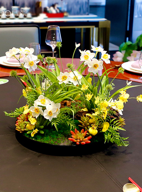 酒店圆桌高档新中式荷花摆件