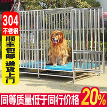 304 Stainless Steel Dog Cage Large Medium Canine Dog Cage Subindoor Small Folding With Toilet Pet Golden Fur Kennel