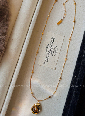 美拉德焦糖色串珠项链高端锁骨链