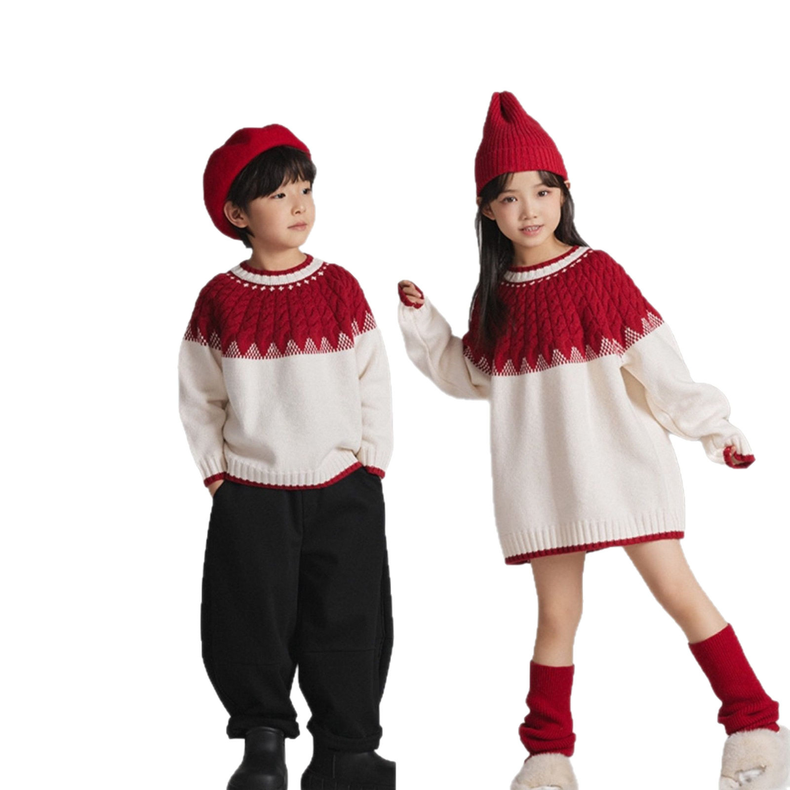 兄妹姐弟装儿童喜庆毛衣冬装男童女童加厚毛线衣新年装针织衫年服,淘宝优惠券,粉丝福利购,淘宝优惠卷
