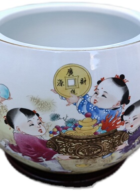 景德镇陶瓷器聚宝盆摆件客厅玄关养鱼缸摆件水培花盆风水招财摆件