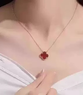 明星同款四叶草项链女18K玫瑰金双面幸运草吊坠白贝母锁骨链女款