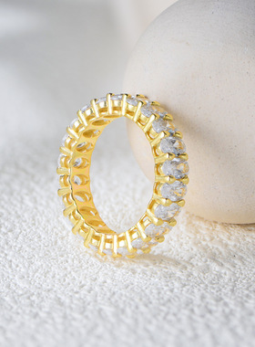 S925纯银排钻戒指3*5鸽子蛋钻戒女ins风欧美轻奢锆石指环跨境供应