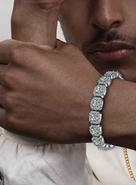 欧美跨境古巴手链12mm宽冰糖链锆石网球手链翻盖男士手饰潮工厂批