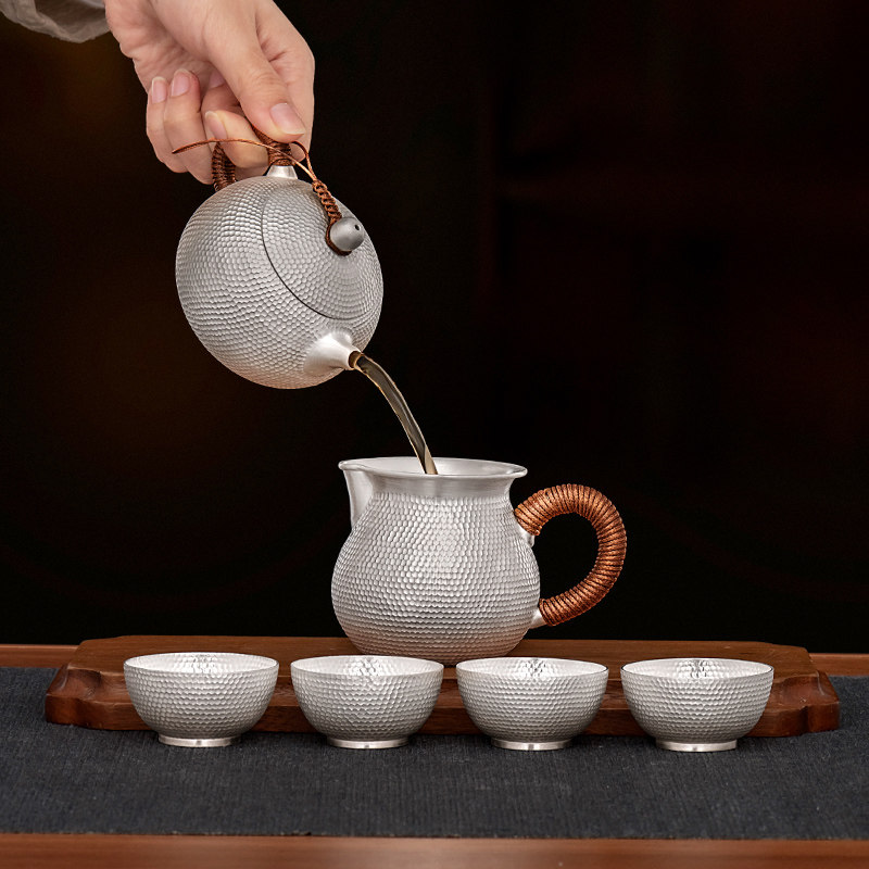 Silver Age handmade hammered kettle and tea set