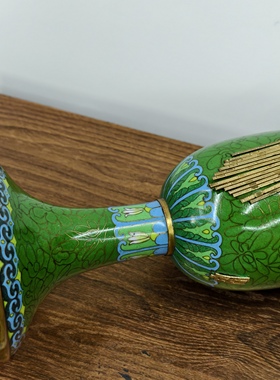 老货景泰蓝高脚酒杯铜胎掐丝珐琅摆件绿色万花纹