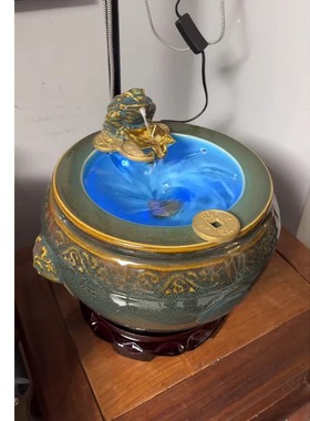 景德镇陶瓷聚宝盆流水摆件金蟾吐水办公室聚财开业循环风水网红