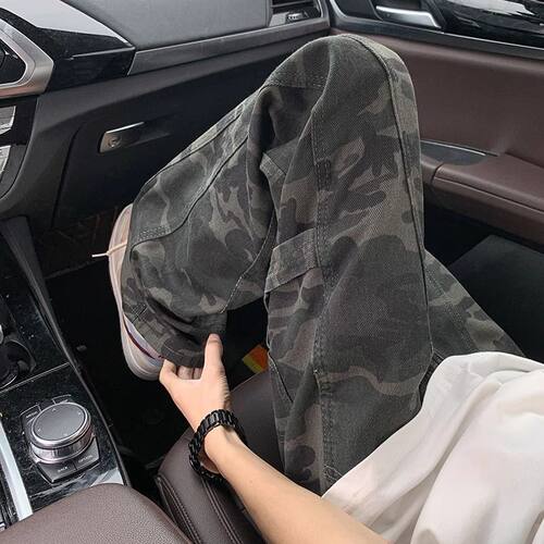 cleanfit迷彩工装裤男款夏季美式复古vibe伐木裤子直筒微喇牛仔裤 - 图0