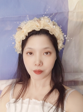 原创粉色串珠花朵发箍女仙女发饰