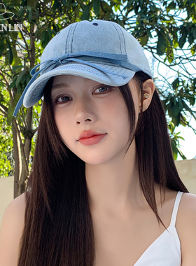 牛仔时髦休闲立体蝴蝶结棒球帽女春夏百搭圆脸鸭舌帽韩版简约鸭舌
