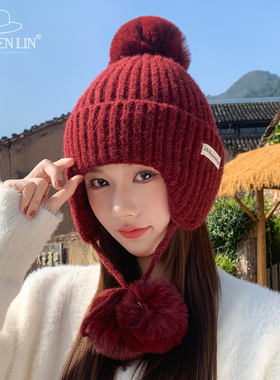 学生甜美可爱护耳针织帽子