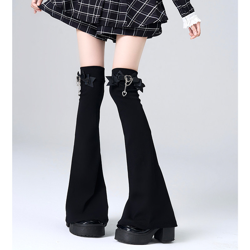 亚文化蝴蝶结链条腿套爱心皮扣白色阔腿过膝显瘦日本jk袜套女,淘宝优惠券,粉丝福利购,淘宝优惠卷