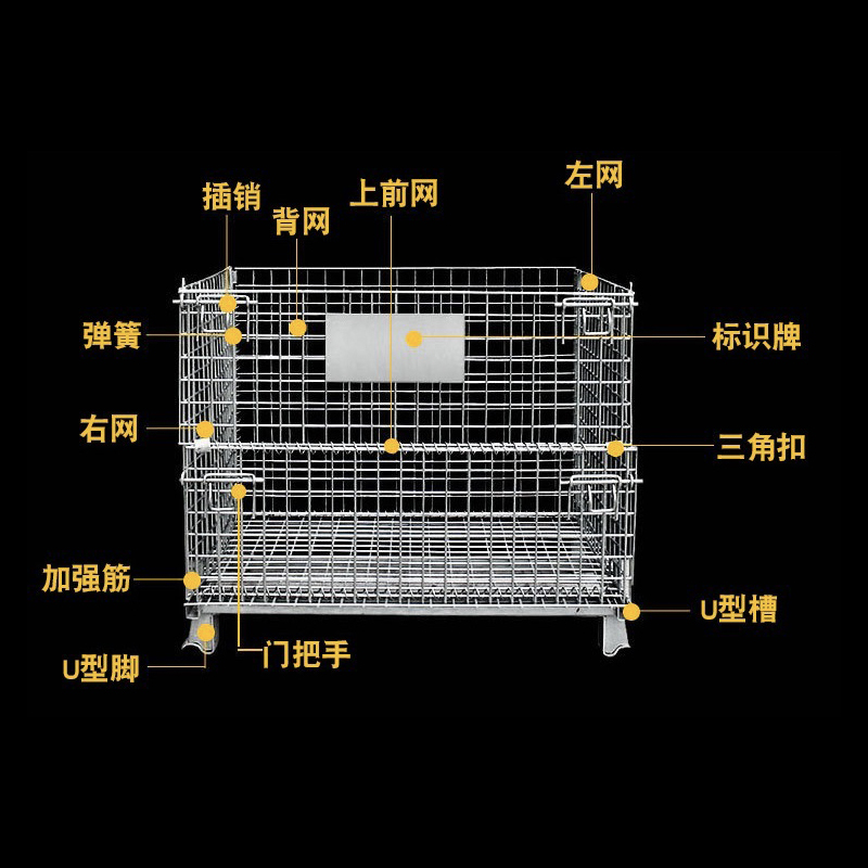 仓储笼铁笼框周转箱铁框工业周转筐铁折叠蝴蝶笼仓储笼铁框折叠筐 - 图0