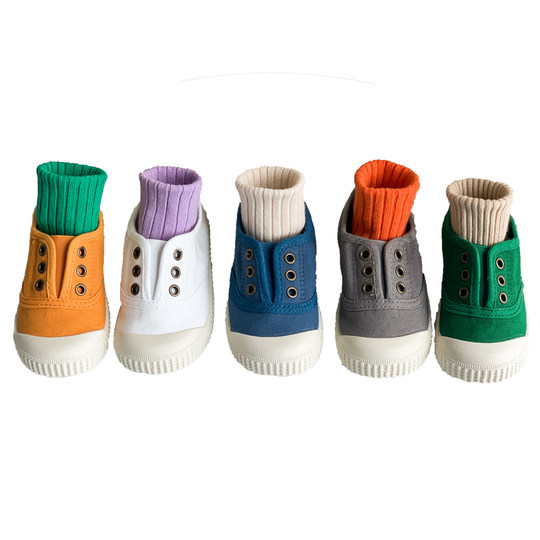 韩国童鞋春夏儿童帆布鞋男女童一脚蹬幼儿园小白鞋宝宝软底室内鞋