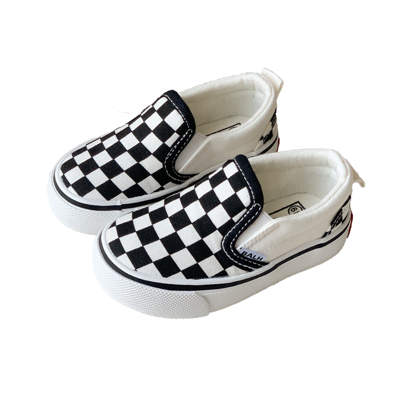 黑白格儿童帆布鞋春秋新款男女童一脚蹬板鞋中大童布鞋宝宝亲子鞋,淘宝优惠券,粉丝福利购,淘宝优惠卷