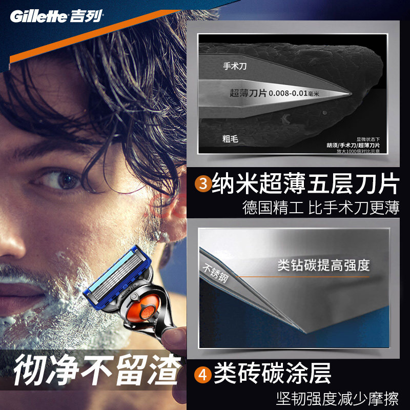 吉列锋隐致顺手动吉利锋速5男刀片 鲁阳家居剃须刀