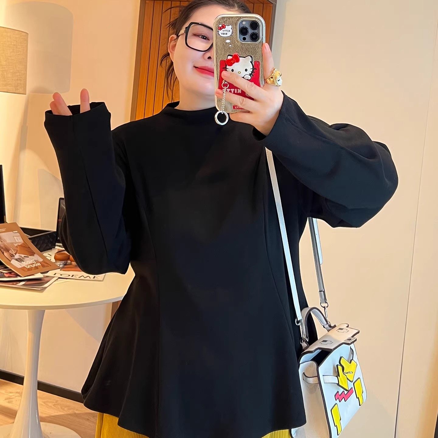 胖mm法式复古半高领大码女装软糯抓毛打底衫收腰灯笼袖荷叶摆上衣,淘宝优惠券,粉丝福利购,淘宝优惠卷