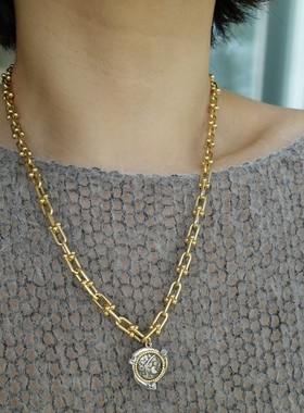 力量加成。古希腊硬币女神头像猫头鹰正反面U形金色项链复古时髦