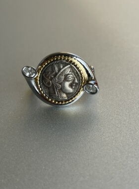 女性力量！复古女神头像钱币戒指