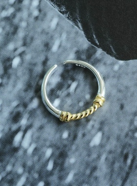 闪亮绳索。S925纯银金撞色麻花缠绕简约戒指环开口可调节高级时髦