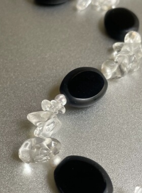 【清仓特价】黑玛瑙白水晶天然珍珠串珠项链时髦简约高级知识分子