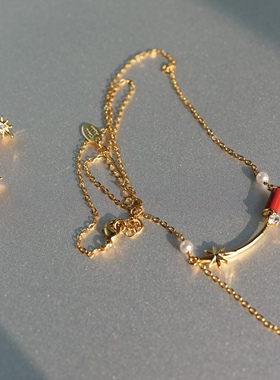 爆竹声声。亮眼红色闪亮锆石吊坠项链耳钉套装新年节日氛围感喜庆